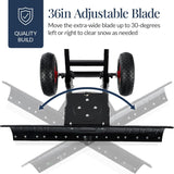 36in Galvanized Heavy-Duty Snow Pusher with 2 Wheels, Adjustable Handle & Blade Angle for Snow Removal, Black