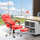 HOMCOM Reclining Executive Home Office Chair with PU Leather Upholstery and Footrest, Red