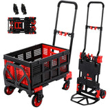 LAZY BUDDY 2-in-1 Folding Hand Truck with Collapsible 22-Folding-Basket Platform, Red, 330LBS