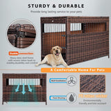 DEStar Heavy-Duty PE Rattan Wicker Dog Crate, Indoor/Outdoor Puppy Shelter with Removable Tray and UV-Resistant Cover