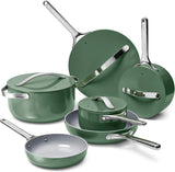Caraway Deluxe 16-Piece Sage Ceramic Nonstick Cookware Set with Pots, Frying Pans, Lids, and Kitchen Storage, PFAS and PFOA Free, Oven Safe and Compatible with All Stovetops