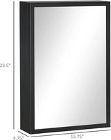 Wall-Mounted Bathroom Medicine Cabinet with Mirror and Storage Shelves, Stainless Steel, Black
