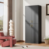 Cozy Castle 71′′ Tall Pantry Cabinet with Four Doors and Adjustable Shelves, Freestanding Wood Storage Cupboard for Kitchen, Dining Room, Living Room or Bathroom, Gray