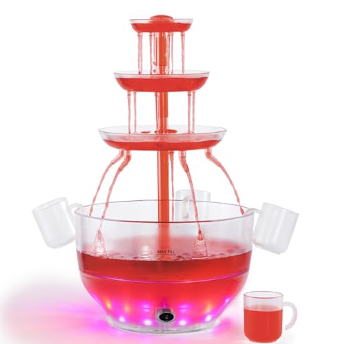 Kusini 1.5 Gal 3-Tier Drink Fountain with LED Base, Champagne Tower, Punch Bowl and 4 Reusable Cups for Soda, Juice, Mimosa and Pani Puri