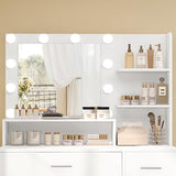 Makeup Vanity Desk with Mirror, 10 Lights, 5 Drawers and 3 Storage Shelves, Dressing Table with 3 Color Modes and Adjustable Brightness, 35.4-Inch, Black