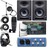 PreSonus AudioBox 96 Studio Recording Bundle with Eris 4.5 BT Bluetooth Monitor Pair, Studio One Artist Software, 1/4-in Instrument Cable, Blue or Black Interface