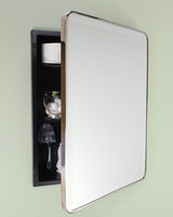 16×20 Austin Farmhouse Recessed Medicine Cabinet with Rounded Rectangle Metal Frame, Beveled Mirror & Glass Shelves, 14×18 in-Wall Opening, Powder-Coated Steel, Magnet Close, Brushed Nickel