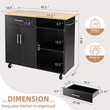 Shintenchi Rolling Kitchen Island Cart with Large Worktop, Cabinet Storage, Drawers, Towel Rack and Wheeled Side-Table Design, White