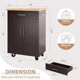 Shintenchi Rolling Kitchen Island Cart with Large Worktop, Cabinet Storage, Drawers, Towel Rack and Wheeled Side-Table Design, White