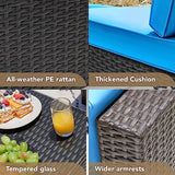 Devoko 6-Piece Beige Patio Conversation Set with Handwoven Rattan Sofa, Sectional Seating, Cushions and Glass Table