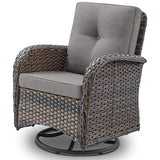 3-Piece Outdoor Patio Furniture Set with Two Swivel Rocker Chairs and Rattan Side Table, Wicker Glider Seating for Deck, Porch or Poolside, Brown and Blue