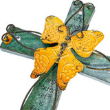 MelinSam Wooden Wall Cross with Antiqued Metal Butterfly and Inscribed Inspirational Prayer for Church, Home and Room Decor