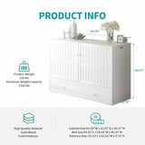 BALUS Queen Murphy Bed Cabinet in Grey-Blue with Tri-Fold Mattress, USB Charging Station, Folding Nightstand Trays, and Storage Drawers