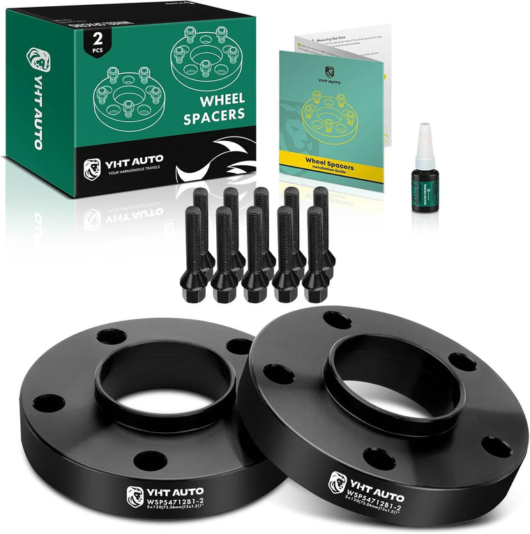 YHTAUTO 2-Piece 5×120 Hub-Centric Wheel Spacers for 1991-2011 BMW 1/3/5/6/7/8, M3, M5, M6, Z3, Z4, and Z8, M12x1.5 Studs, 72.56mm Hub Bore, 5-Lug, Black
