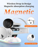 20W Magnetic Charging Station for Meta Quest 3S/3/2, RGB Stand with Rechargeable 2X2100mAh Batteries for VR Headset and Controllers