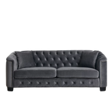 77-Inch Velvet Chesterfield Sofa with Tufted Backrests, Nailhead Arms and 2 Cushions, 3-Seater Living Room Furniture in Grey