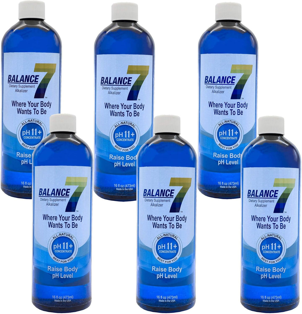 Balance 7 Alkaline Dietary Supplement with 11+ pH Alkalizing Concentrate and pH Booster Mineral Liquid, 16 fl oz, 6 Bottles, Pack of 2