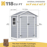 DWVO 5 x 3ft Gray Resin Outdoor Storage Shed with Floor, Window, Waterproof Construction, and Lockable Door for Garden, Yard, or Patio