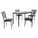 5-Piece Dining Set with Tempered Glass-Top Table and 4 Upholstered Chairs, Black Metal Frames