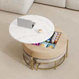 Linique Modern Round Lift-Top Coffee Table with Concealed Storage and 3 Ottomans, White + Black