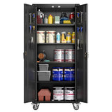 GarveeHome 72 H Rolling Garage Storage Cabinet with Locking Metal Doors, 4 Adjustable Shelves and Door Pegboard, Black