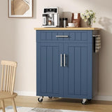 Shintenchi Rolling Kitchen Island Cart with Large Worktop, Cabinet Storage, Drawers, Towel Rack and Wheeled Side-Table Design, White