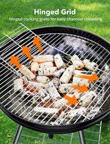 22-Inch Kettle Charcoal BBQ Grill with Lid Thermometer, Plated Steel Grates, Integrated Wheels and Slide-Out Ash Catcher for Patio, Picnic and Backyard Cooking