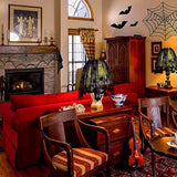 80-Piece Halloween Decor Set with 3D Bats, Spiderweb Fireplace Mantel Scarf, Round Spider Table Cover, Lace Runner and Cobweb Lampshade