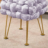 Retro Green Upholstered Ottoman Bench with Golden Legs, 16 x 16 x 16, Fluffy Accent Seat and Shoe Stool for Entryway, Bedroom, Living Room, or Vanity