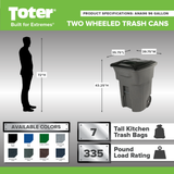 Toter 96 Gallon Rolling Trash Can with Smooth Wheels and Secure Lid