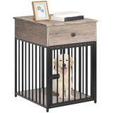 HOOBRO Decorative Dog Crate Furniture with Drawer, Indoor End-Table Kennel for Small Dogs Featuring a Steel-Tube, Chew-Proof Cage, Greige BG01GW03