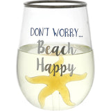 Beach Happy Starfish Stemless Wine Glass, 19 oz with 3-D Figurine
