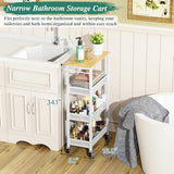 4-Tier Slim Rolling Storage Cart with Wood Top and Metal Frame, Narrow Mobile Organizer with Handle for Kitchen, Laundry Room, Bathroom or Other Tight Spaces