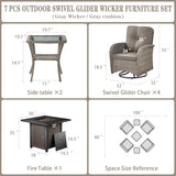 3-Piece Outdoor Patio Furniture Set with Two Swivel Rocker Chairs and Rattan Side Table, Wicker Glider Seating for Deck, Porch or Poolside, Brown and Blue