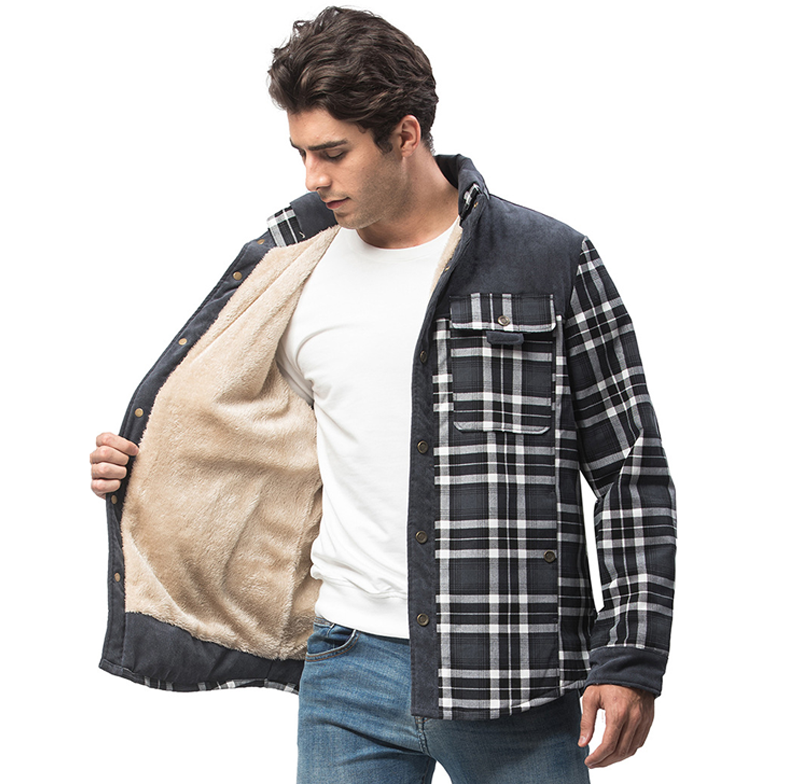 Mens Winter Plaid Jacket with Warm Sherpa Lining