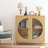 QCAI Sideboard Storage Cabinet with Glass Doors, 31.5×15.7×31.5 Inches, for Dining Room, Living Room, Hallway, or Entryway
