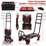 LAZY BUDDY 2-in-1 Folding Hand Truck with Collapsible 22-Folding-Basket Platform, Red, 330LBS