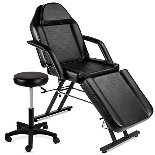 71in 3-Section Multipurpose Massage Bed by Best Choice Products, Featuring Hydraulic Stool, Removable Headrest, Facial Cradle & Towel Hanger for Spa, Salon, Facial & Tattoo Use, Black