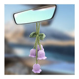 Purple Handmade Daisy Rear View Mirror Charm for Cars, Universal Convallaria Decorative Hanging Ornament for Most Vehicles