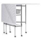 Sew Ready Mobile Folding Cutting Table with Adjustable Height, Quilting Grid, Sewing Board, and Storage, Silver/White