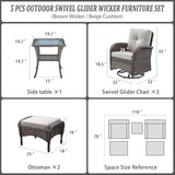 3-Piece Outdoor Patio Furniture Set with Two Swivel Rocker Chairs and Rattan Side Table, Wicker Glider Seating for Deck, Porch or Poolside, Brown and Blue