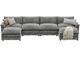 YESHOMY U-Shaped Modular Sectional Sofa in Grey Chenille, Featuring Supportive Soft Sponges, Removable Ottoman, and Sleeper Design