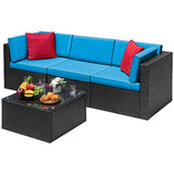 Devoko 6-Piece Beige Patio Conversation Set with Handwoven Rattan Sofa, Sectional Seating, Cushions and Glass Table