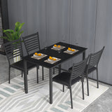 5-Piece Dining Set with Tempered Glass-Top Table and 4 Upholstered Chairs, Black Metal Frames