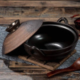 Round Ceramic Casserole Dish with Lid, Earthenware Hot Pot for Rice Cooking, Baking and Serving, Insulated Clay Stockpot