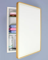 16×20 Austin Farmhouse Recessed Medicine Cabinet with Rounded Rectangle Metal Frame, Beveled Mirror & Glass Shelves, 14×18 in-Wall Opening, Powder-Coated Steel, Magnet Close, Brushed Nickel