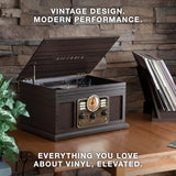 Victrola The Quincy 6-in-1 Bluetooth Record Player & Multimedia Center with 3-Speed Turntable, CD & Cassette Player, AM/FM Radio, Built-In Speakers and Wireless Music Streaming, Natural