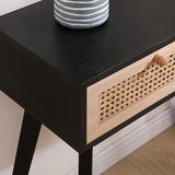 31′′ Rattan Console Table with Farmhouse Wood Design, Narrow Entryway Sofa Table for Hallway, Foyer or Office, Also Styled as a Vanity Desk or Dresser, Black