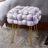 Retro Green Upholstered Ottoman Bench with Golden Legs, 16 x 16 x 16, Fluffy Accent Seat and Shoe Stool for Entryway, Bedroom, Living Room, or Vanity