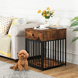 HOOBRO Decorative Dog Crate Furniture with Drawer, Indoor End-Table Kennel for Small Dogs Featuring a Steel-Tube, Chew-Proof Cage, Greige BG01GW03
